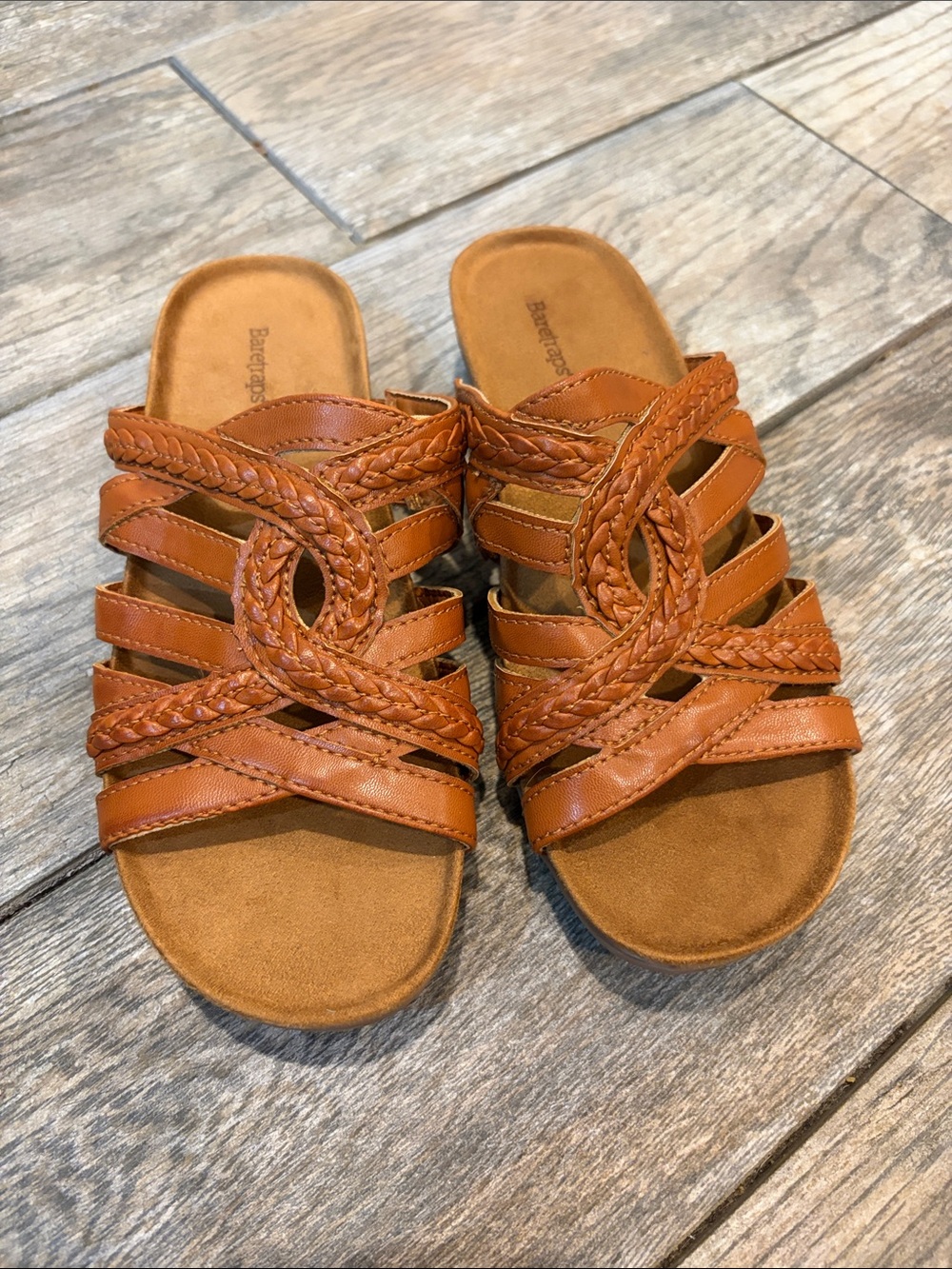 BareTraps Joneva Cognac Braided Strap Slide Sandals size 6